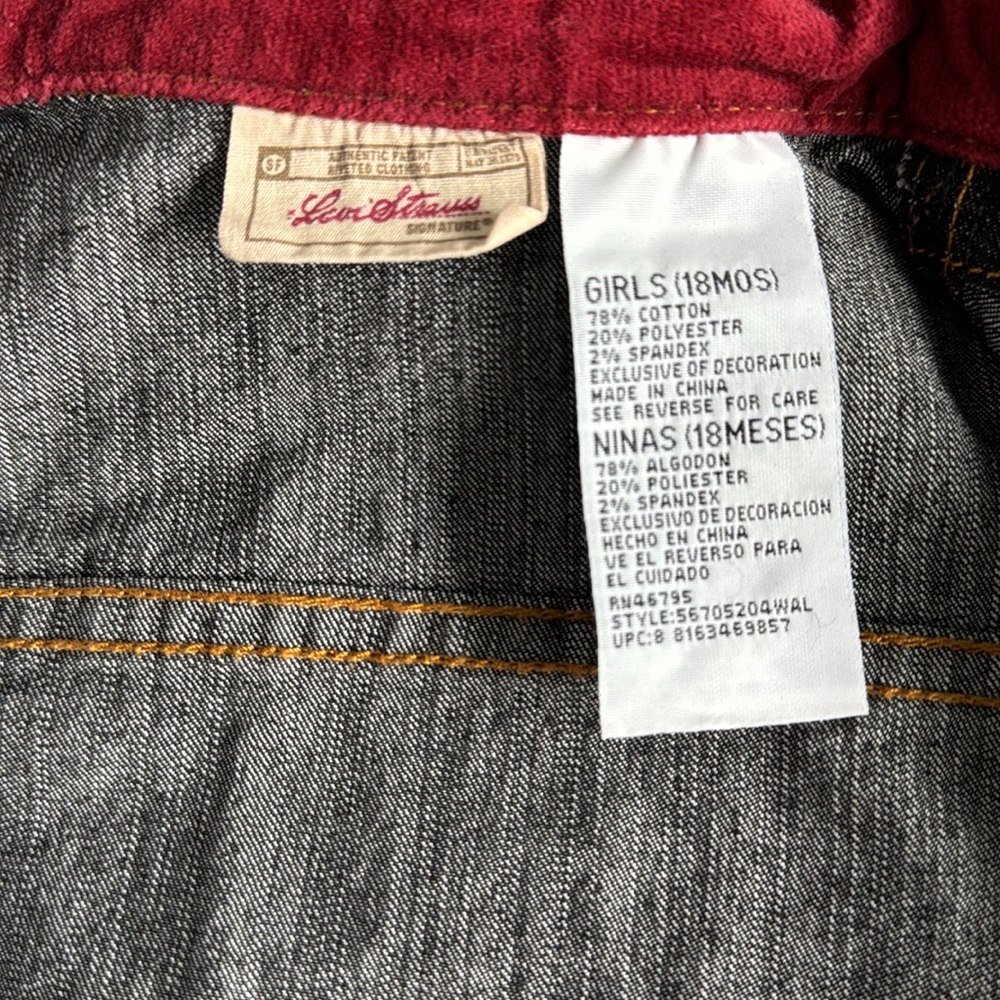 ❤️3/$30 Levi Strauss Infant Denim Jacket with Red Collar - Picture 7 of 7